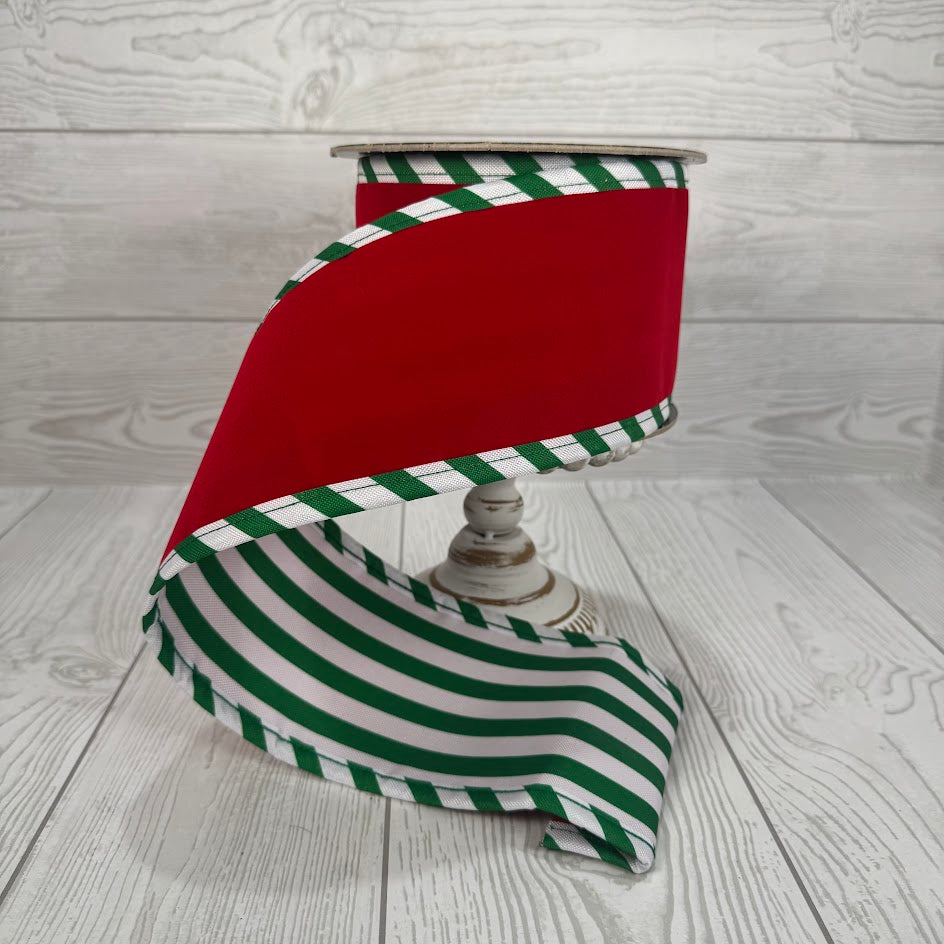 4"X5YD THICK FLAT RED VELVET/WHITE-GREEN CABAN STRIPES - D73601-04-17