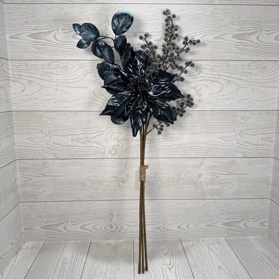 25IN MIXED POINSETTIA BERRY - BLUE - 40551-BL * RD