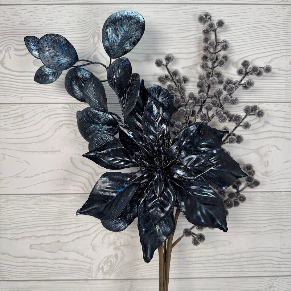 25IN MIXED POINSETTIA BERRY - BLUE - 40551-BL * RD
