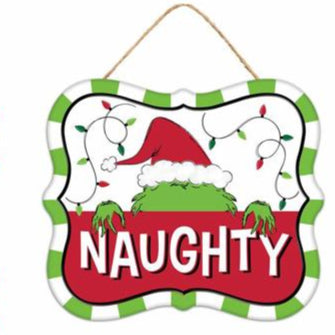 7"HX6"L TIN CHRISTMAS ELF "NAUGHTY" - BLACK/RED/WHITE - MD1214