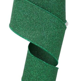 2.5"X10YD FINE GLITTER ON FAUX ROYAL - EMERALD GREEN - RGE179006