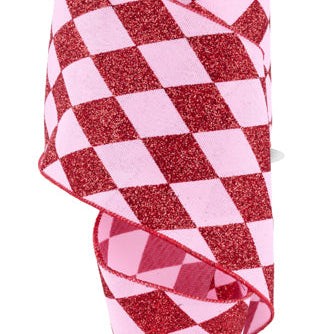 4"X10YD HARLEQUIN CHECK - PINK/RED - RGF15198F