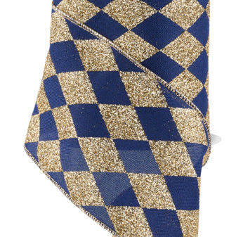 4"X10YD HARLEQUIN CHECK - NAVY BLUE/GOLD - RGF1519WA