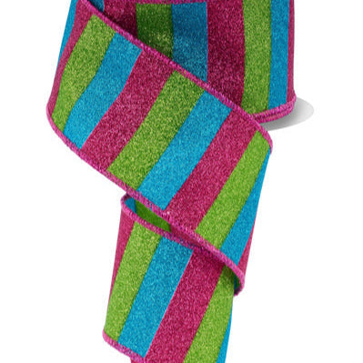 2.5"X10YD HORIZONTAL GLITTER STRIPES - HOT PINK/LIME/TURQUOISE - RGF1619YA
