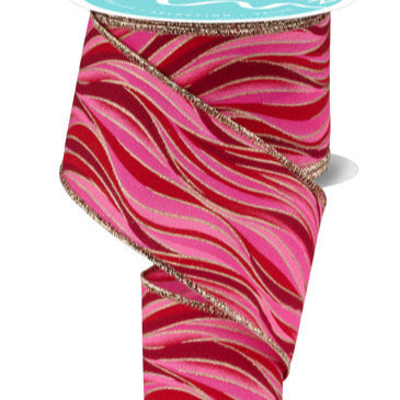 2.5"X10YD WAVY STRIPES - RED/PINK/GOLD - RGF1937Y1