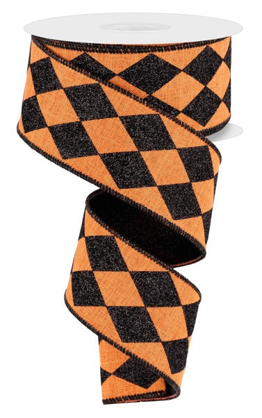 2"X10YD DOUBLE LAYER HARLEQUIN/GLITTER - ORANGE/BLACK - RGV001220