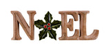11"L X 3.75"H WOOD NOEL W/ HOLLY BERRY - NATURAL/RED/GREEN - XC6354