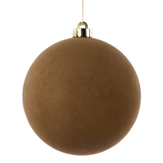 150MM SMOOTH FLOCKED BALL ORNAMENT - BROWN - XH115004