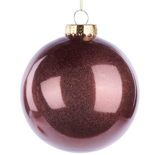 150MM DIA LACQUER LOOK GLITTER BALL ORNAMENT - BROWN - XH966704