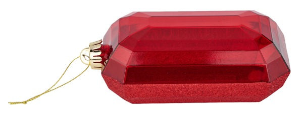 7"L X 4"W GLITTER RECTANGLE GEM ORNAMENT - RED - XJ563424