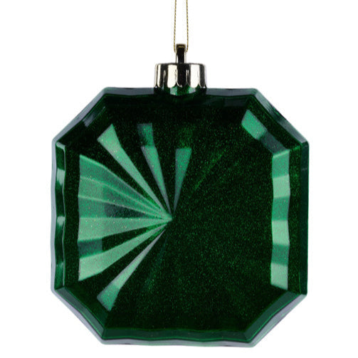 4.75"SQ GLITTER OCTAGON ORNAMENT - EMERALD GREEN - XJ716906