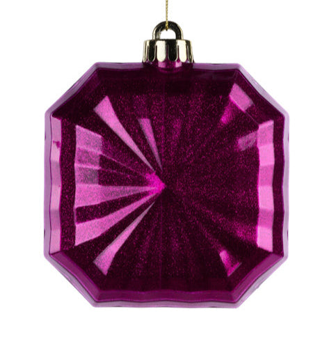 4.75"SQ GLITTER OCTAGON ORNAMENT - FUCHSIA - XJ716907