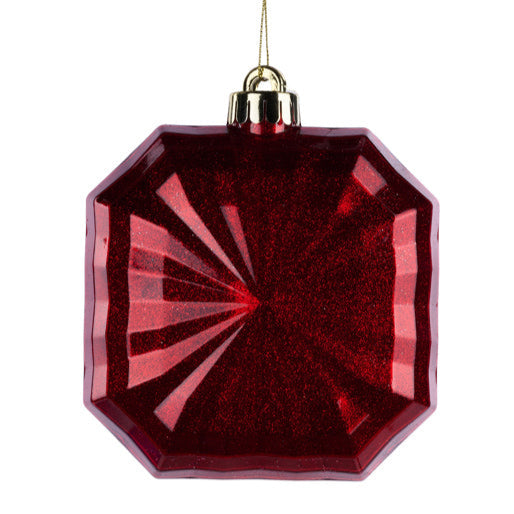 4.75"SQ GLITTER OCTAGON ORNAMENT - RED - XJ716924