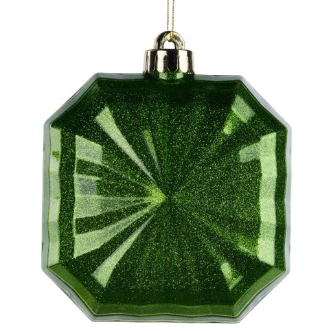 4.75"SQ GLITTER OCTAGON ORNAMENT - LIME GREEN - XJ716969