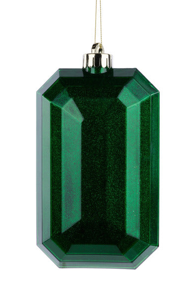 7"L X 4"W GLITTER RECTANGLE GEM ORNAMENT - EMERALD GREEN - XJ717006