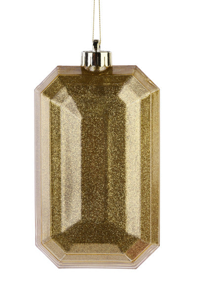 7"L X 4"W GLITTER RECTANGLE GEM ORNAMENT - GOLD - XJ717008