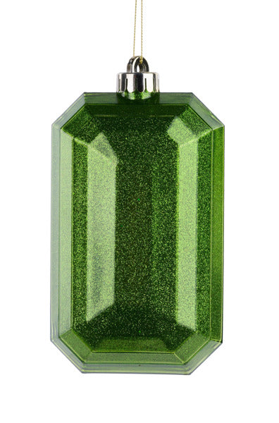 7"L X 4"W GLITTER RECTANGLE GEM ORNAMENT - LIME GREEN - XJ717069