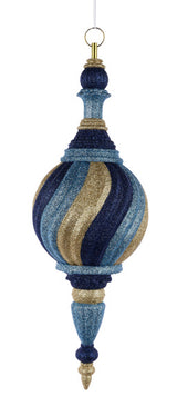 18"HX150MM DIA STRIPE BALL FINIAL ORNAMENT - NAVY BLUE/SMOKE BLUE/GOLD - XJ7208NW