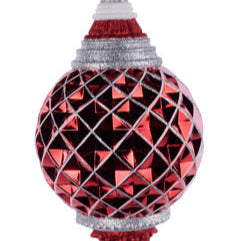 18"HX150MM DIA DIAMOND CHECK FINIAL ORNAMENT - RED/WHITE/SILVER - XJ725445