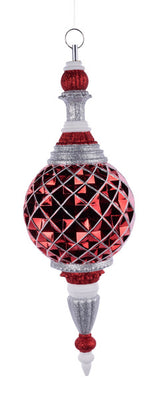 18"HX150MM DIA DIAMOND CHECK FINIAL ORNAMENT - RED/WHITE/SILVER - XJ725445