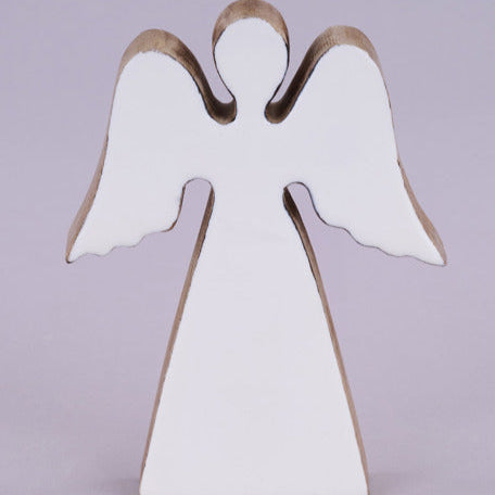 6"H X 4.5"L MANGO WOOD ANGEL - WHITE/NATURAL - XN0588