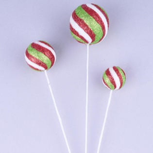 15"L GLITTER BALL W/ STRIPES PICK X3 - RED/WHITE/LIME GREEN - XP384892