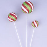 15"L GLITTER BALL W/ STRIPES PICK X3 - RED/WHITE/LIME GREEN - XP384892