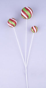 15"L GLITTER BALL W/ STRIPES PICK X3 - RED/WHITE/LIME GREEN - XP384892