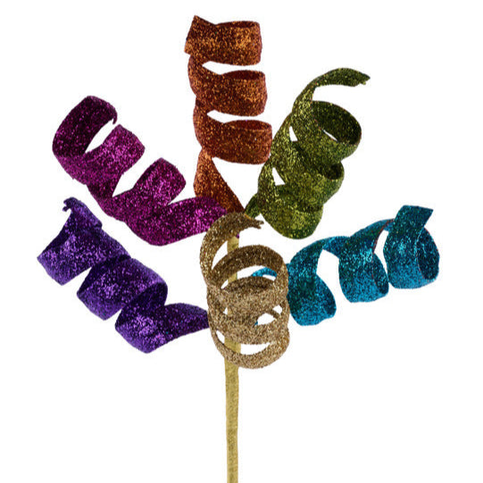 14"L GLITTER CURL SPRAY - PURPLE/ORANGE/BLUE/GREEN/PINK/GOLD - XS1494F1