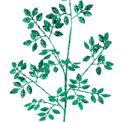 28"L GLITTER LEAF SPRAY - EMERALD GREEN - XS226806