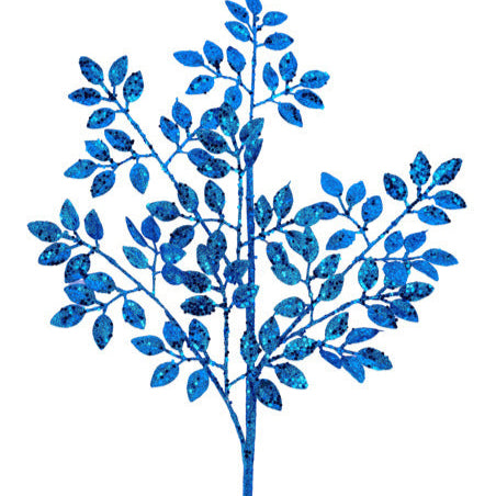 28"L GLITTER LEAF SPRAY - ROYAL BLUE - XS226825