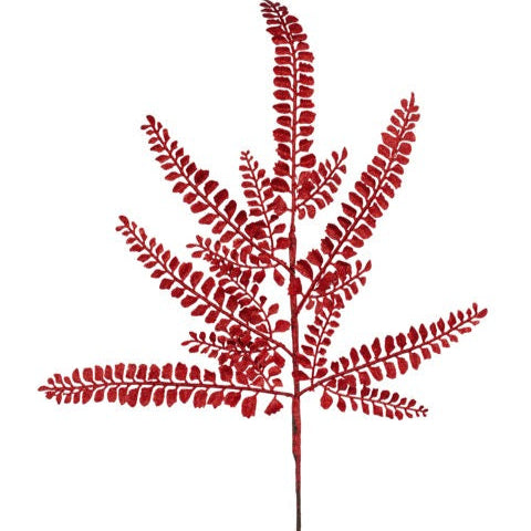 16"L GLITTER FERN SPRAY X6 - LASER RED - XS236424