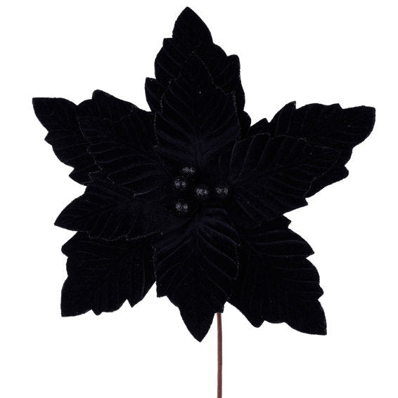 12.5"DIA VELVET POINSETTIA, 10.5"L STEM - BLACK - XS401102