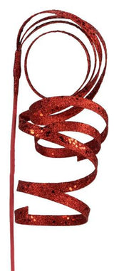 23.5"L CURLY GLITTER RIBBON PICK - RED - XS982224
