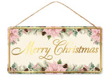 12"LX6"H CHRISTMAS W/POINSETTIAS SIGN - CREAM/PINK/SAGE/GOLD - MD1824F2