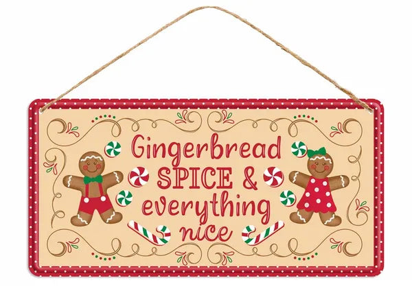 12"L TIN GINGERBREAD SPICE SIGN - WHITE/RED/EMERALD/TAN - MD1228