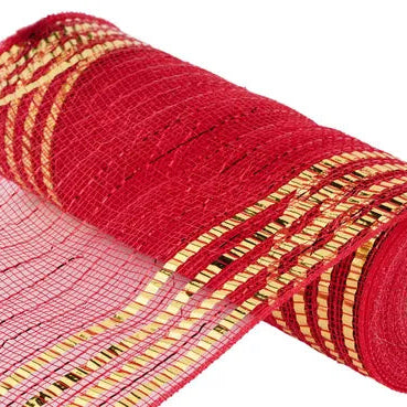 10.25"X10YD MATTE/METALLIC BORDER MESH - RED/GOLD - RY851639