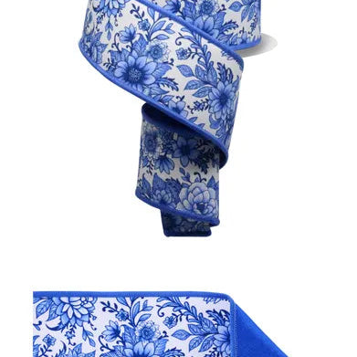 2.5"X10YD CHINOISERIE FLORAL/FUSED - D'LUX - WHITE/MULTI BLUE - LX312303