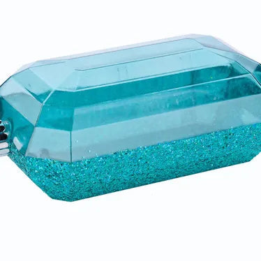 8"LX5"W LASER GLITTER RECTANGLE GEM ORNAMENT - TURQUOISE - XJ5531EK