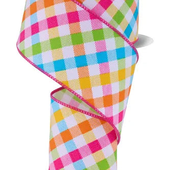 2.5"X10YD MULTICOLOR PLAID - WHITE/PINK/YELLOW/TURQ/ORANGE - RGH115911