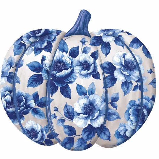 12"LX11"H CHINOISERIE PUMPKIN SIGN -WHITE/BLUE - MD1889M7