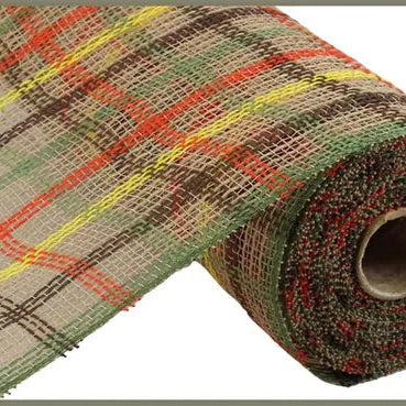 10.25"X10YD FAUX JUTE CHECK MESH - BROWN/YELLOW/ORANGE/MOSS - RY8339CE