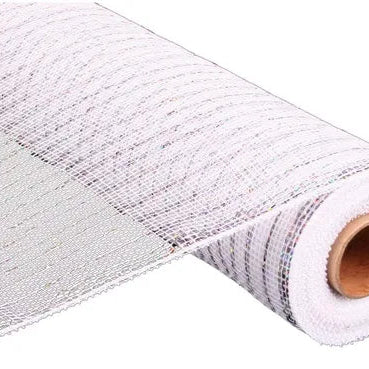 21"X10YD METALLIC MESH - WHITE W/SILVER FOIL - RE100127