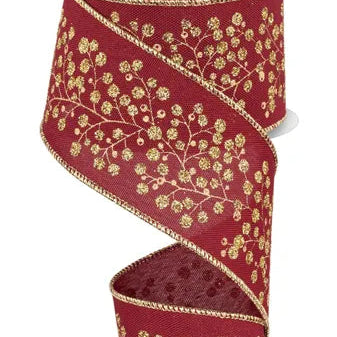2.5"X10YD SNOW BERRY ON FAUX ROYAL - BURGUNDY/GOLD - RGF126305