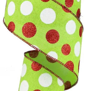 2.5"X10YD THREE SIZED GLITTER DOT/ROYAL - LIME GREEN/RED/WHITE - RG0178433