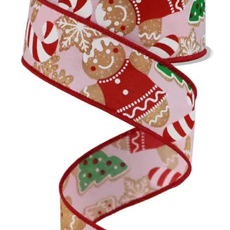 1.5"X10YD GINGERBREAD COOKIES - LIGHT PINK/BROWN/EMERALD - RGE188115