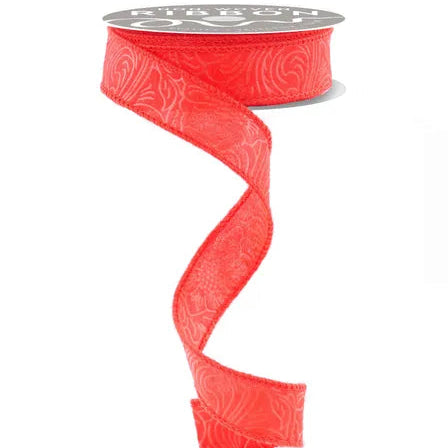 1"X10YD FLORAL/LEAVES - RED - NR100024