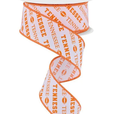 1.5"X10YD TENNESSEE DIAGONAL PATTERN - WHITE/ORANGE - RGF1127