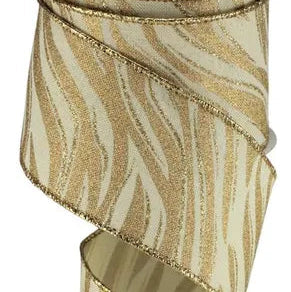 2.5"X10YD ANIMAL STRIPES ON ROYAL - CREAM/GOLD - RGC1206C2
