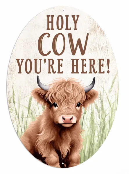 15"HX10.35"L HOLY COW OVAL SIGN - BROWN/TAN/GREEN - MD1751C8